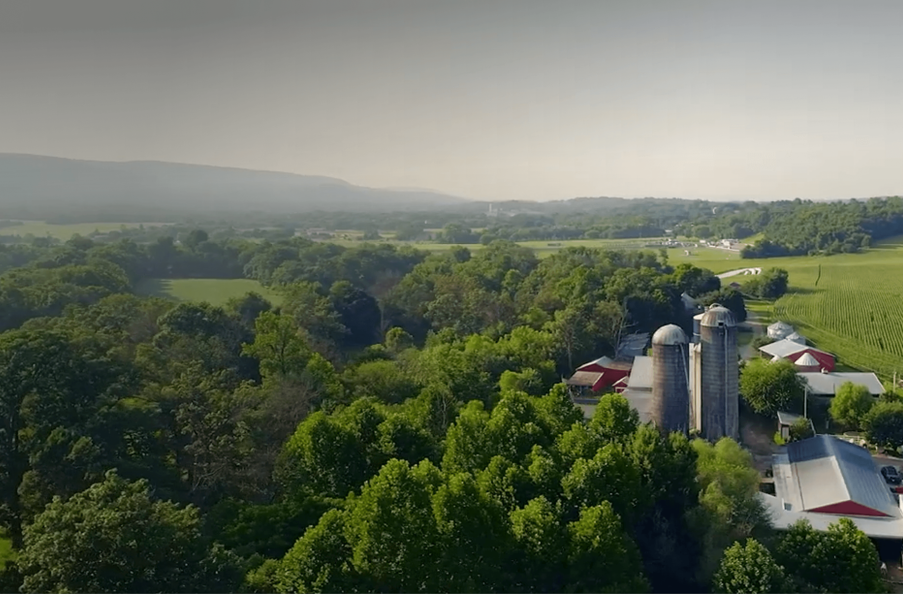 Aerial view of a farm that practices regenerative agriculture